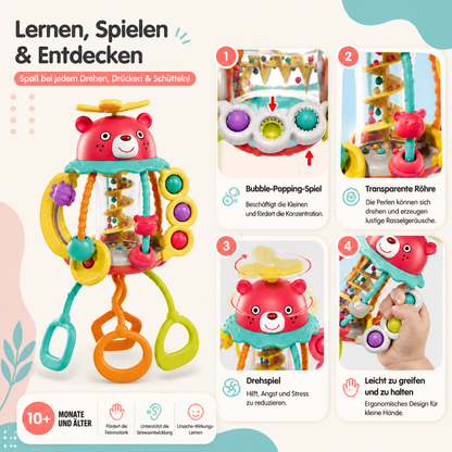 3-in-1 multisensorisches Beißspielzeug mit Zugschnüren, Rassel- & Regengeräuschen für Babys