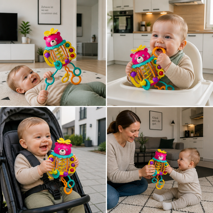 3-in-1 multisensorisches Beißspielzeug mit Zugschnüren, Rassel- & Regengeräuschen für Babys