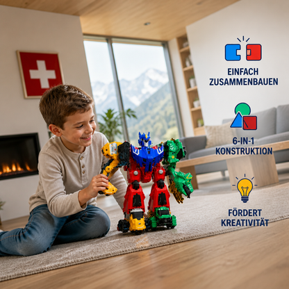 6-in-1 Magnetisches Verwandlungsspielzeug – Baue 6 Fahrzeuge, 3 Dinosaurier & 1 Roboter