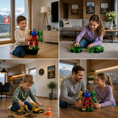 6-in-1 Magnetisches Verwandlungsspielzeug – Baue 6 Fahrzeuge, 3 Dinosaurier & 1 Roboter