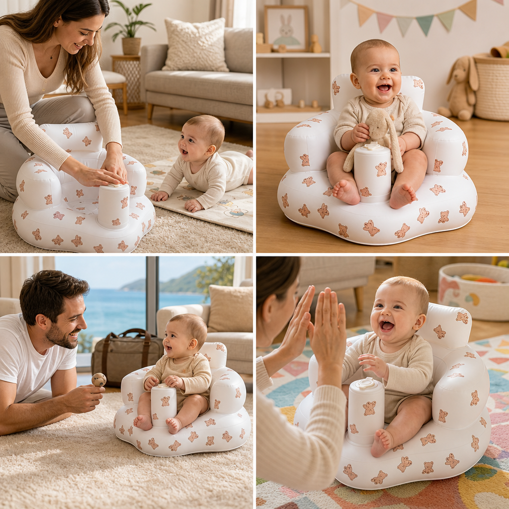 Aufblasbarer Baby-Bodensitz mit integrierter Pumpe – Tragbar & faltbar