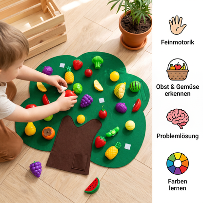 Aktivitätsbrett „Obstbaum“ aus Filz – Montessori-Lernspielzeug
