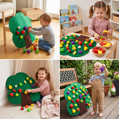 Aktivitätsbrett „Obstbaum“ aus Filz – Montessori-Lernspielzeug