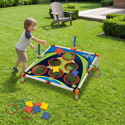 2in1 Cornhole & Ringe Wurfspiel Set – Einfach Aufzubauen, Perfekt für Garten & Reisen