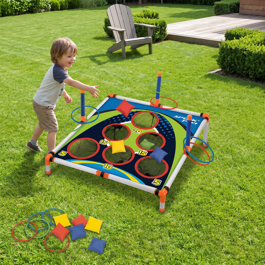 2in1 Cornhole & Ringe Wurfspiel Set – Einfach Aufzubauen, Perfekt für Garten & Reisen