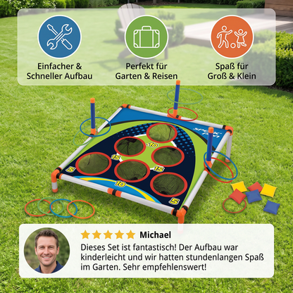 2in1 Cornhole & Ringe Wurfspiel Set – Einfach Aufzubauen, Perfekt für Garten & Reisen