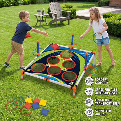 2in1 Cornhole & Ringe Wurfspiel Set – Einfach Aufzubauen, Perfekt für Garten & Reisen