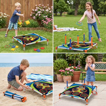 2in1 Cornhole & Ringe Wurfspiel Set – Einfach Aufzubauen, Perfekt für Garten & Reisen