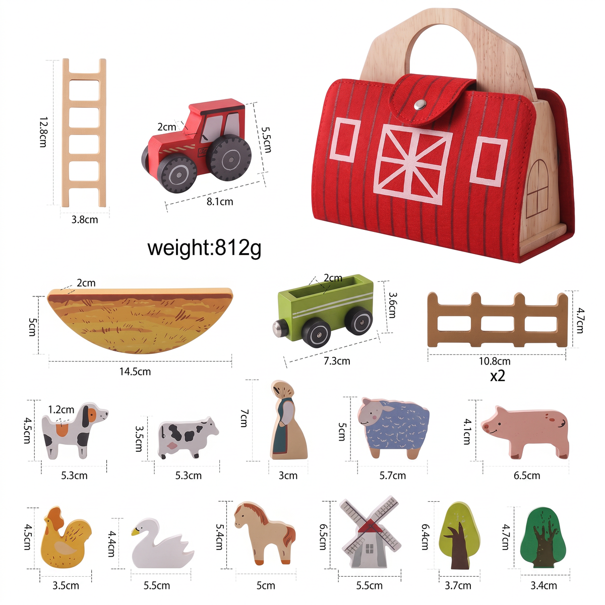 Montessori Holz & Filz Reise Farm Spielzeug - Perfekt für Unterwegs