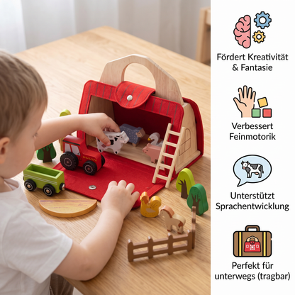 Montessori Holz & Filz Reise Farm Spielzeug - Perfekt für Unterwegs