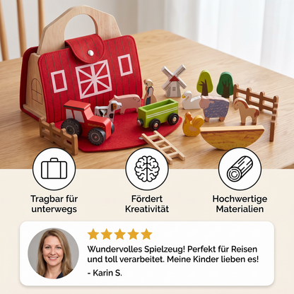 Montessori Holz & Filz Reise Farm Spielzeug - Perfekt für Unterwegs