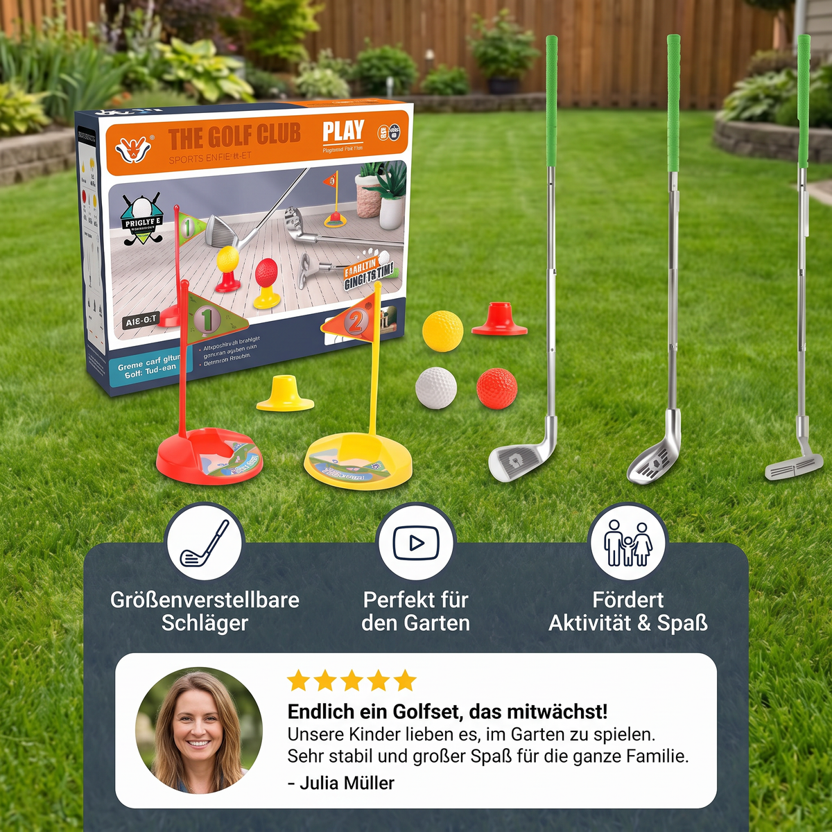 Kinder Golfspiel-Set mit Größenanpassbaren Schlägern - Perfekt für den Garten