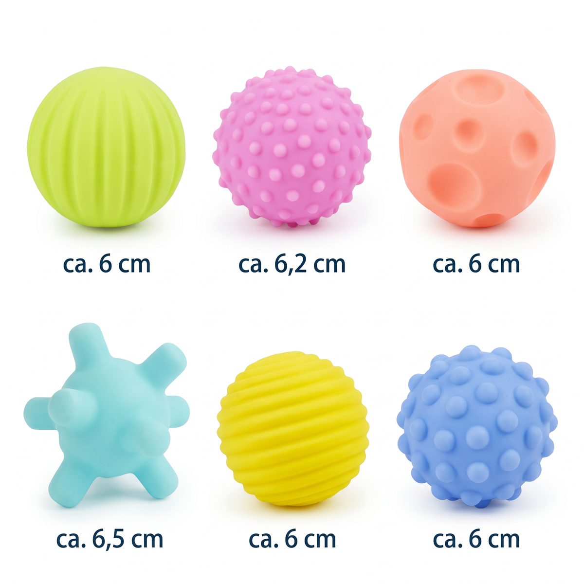 6er Set Sensorik-Bälle – Weiche Tastsinn- & Massagebälle für Babys & Kinder