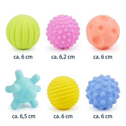6er Set Sensorik-Bälle – Weiche Tastsinn- & Massagebälle für Babys & Kinder