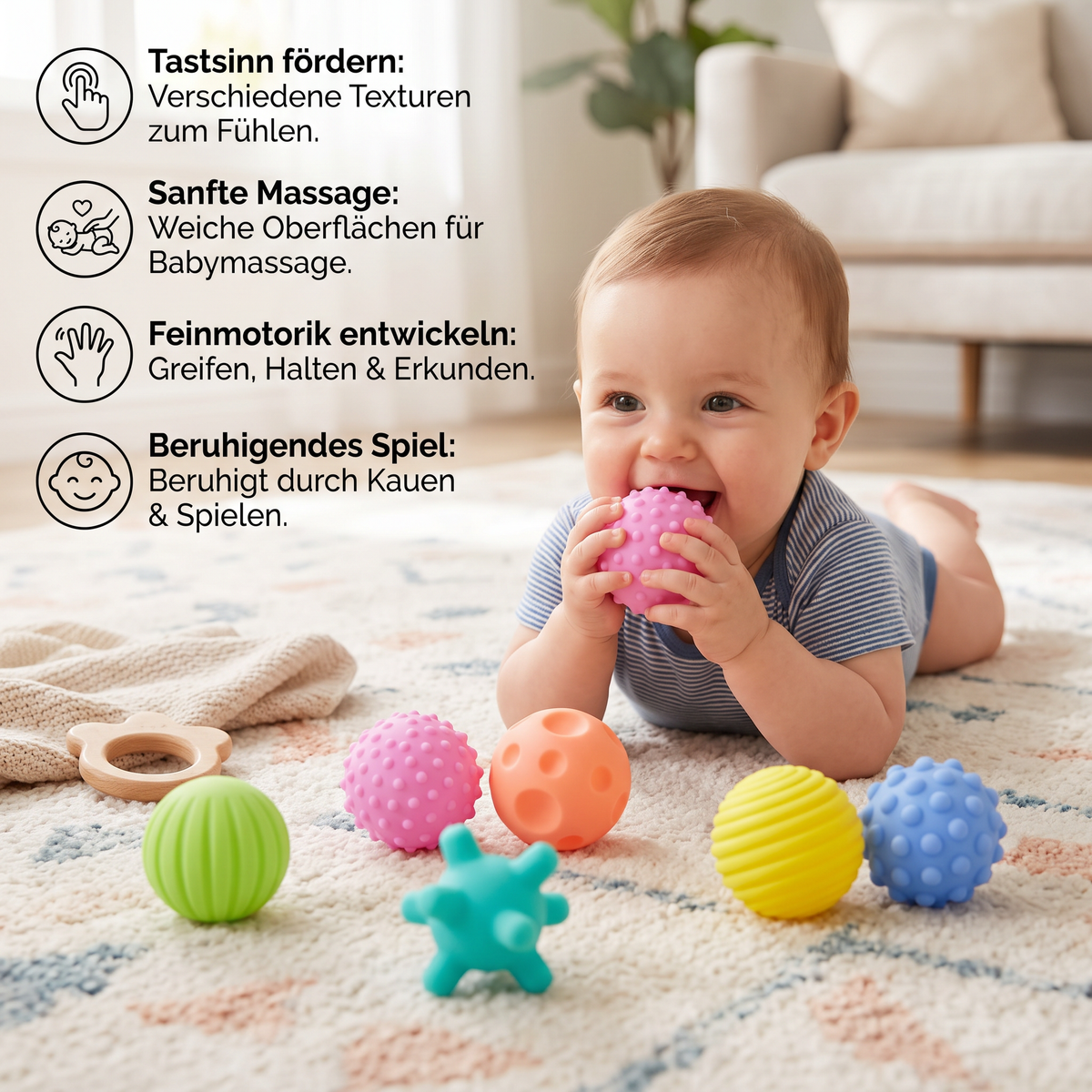 6er Set Sensorik-Bälle – Weiche Tastsinn- & Massagebälle für Babys & Kinder