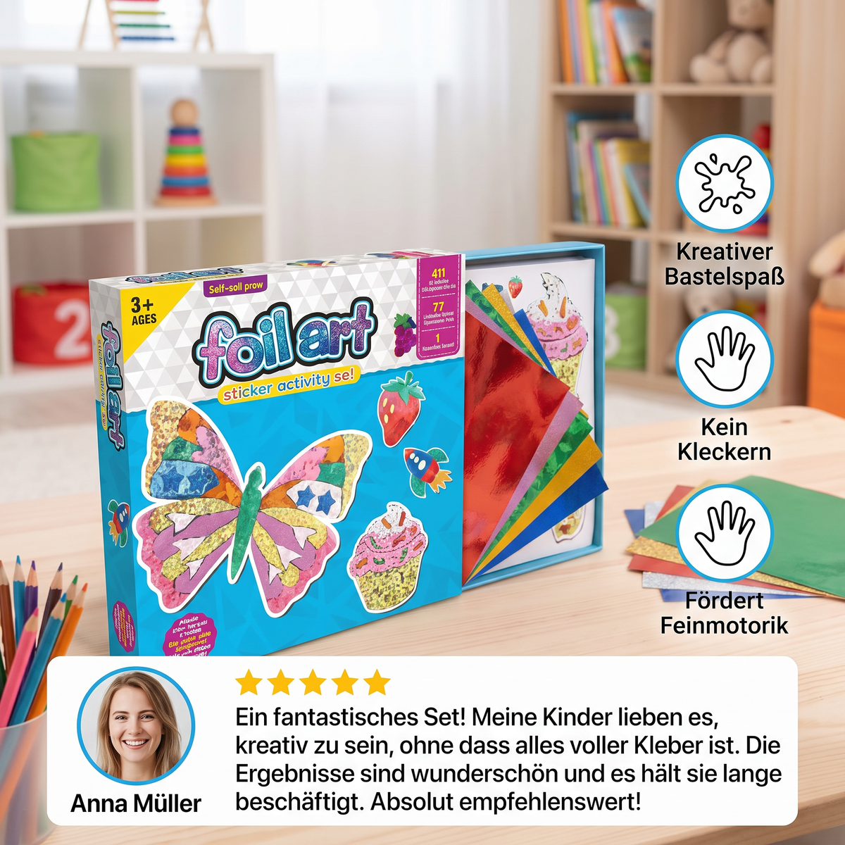 Folien Kunst Kreativ-Bastelset für Kinder – Bastelspaß ohne Kleckern