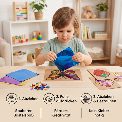 Folien Kunst Kreativ-Bastelset für Kinder – Bastelspaß ohne Kleckern