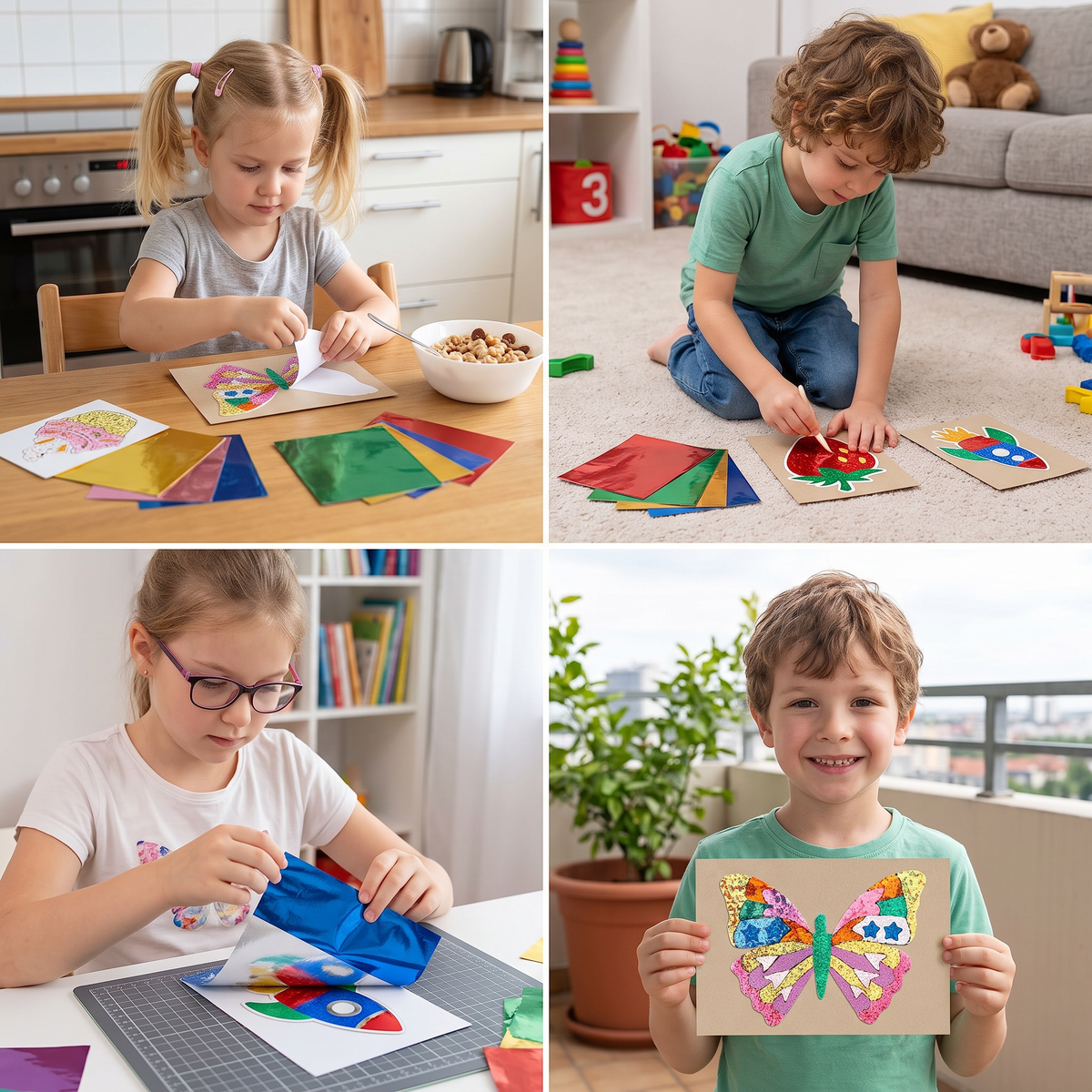 Folien Kunst Kreativ-Bastelset für Kinder – Bastelspaß ohne Kleckern