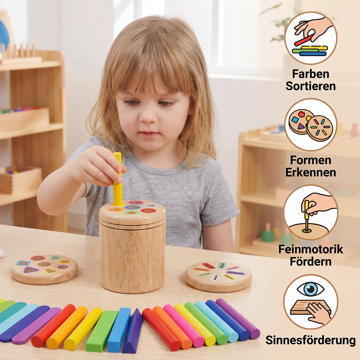Montessori Farb- & Formen Sortierspiel aus Holz – Lernspiel für Feinmotorik & Sinnesförderung