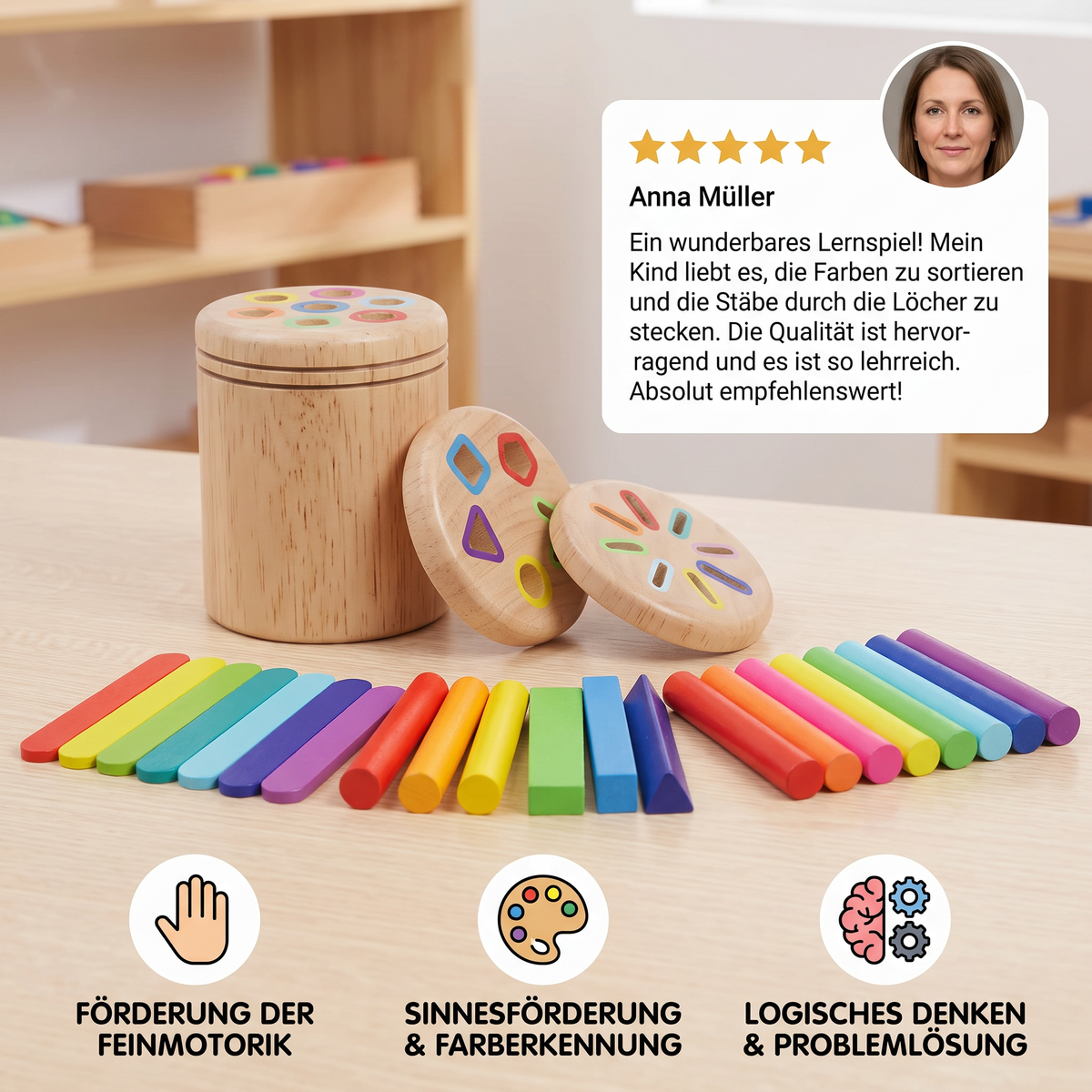 Montessori Farb- & Formen Sortierspiel aus Holz – Lernspiel für Feinmotorik & Sinnesförderung