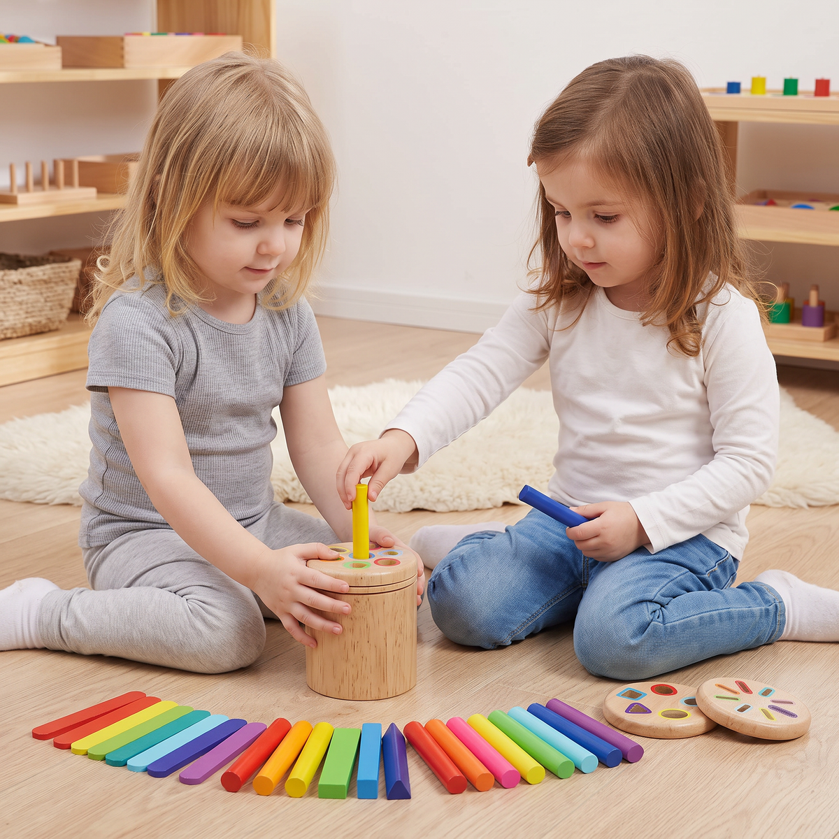 Montessori Farb- & Formen Sortierspiel aus Holz – Lernspiel für Feinmotorik & Sinnesförderung