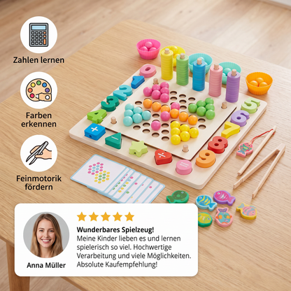 Montessori 6-in-1 Angelspiel Set aus Holz – Lernspiel für Zahlen, Farben & Feinmotorik