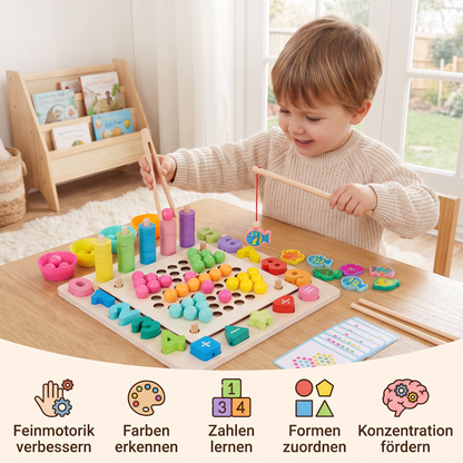 Montessori 6-in-1 Angelspiel Set aus Holz – Lernspiel für Zahlen, Farben & Feinmotorik