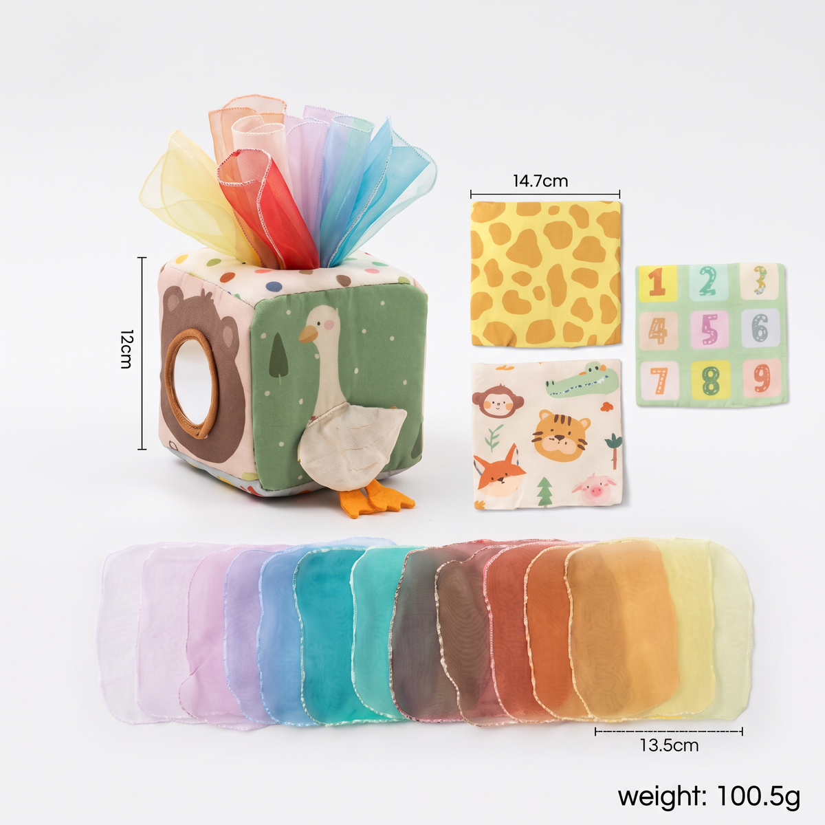 Montessori Baby Sensorik-Tücherbox – Weiches Knister- & Fühlspiel