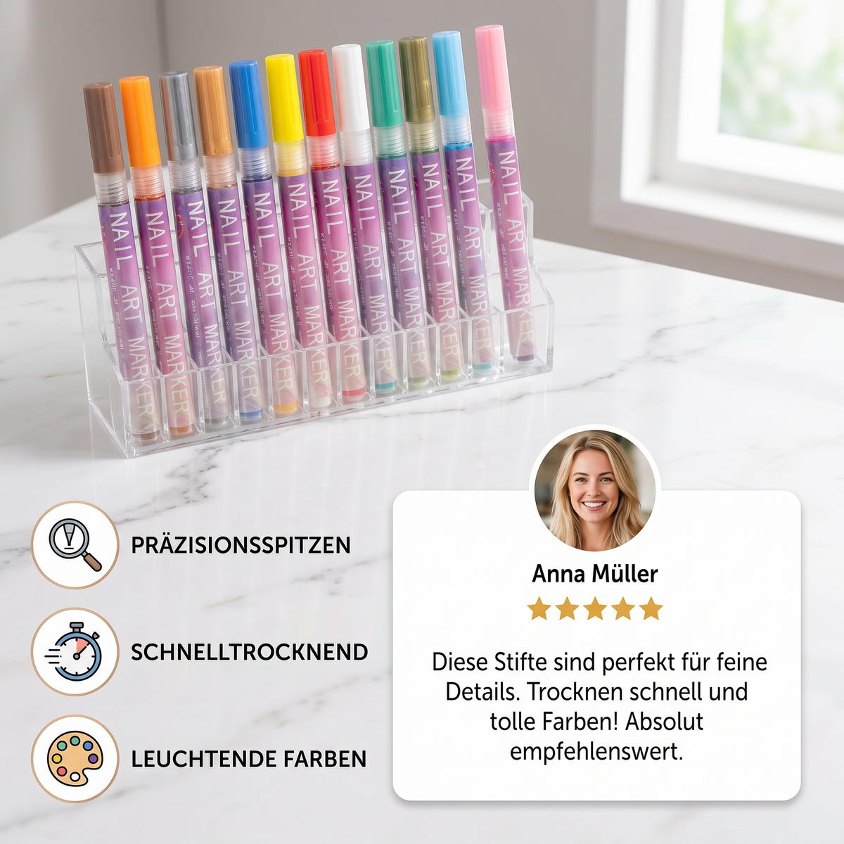 Nail Art Marker Set mit Präzisionsspitze – Acrylmalstifte für feine Nageldesigns