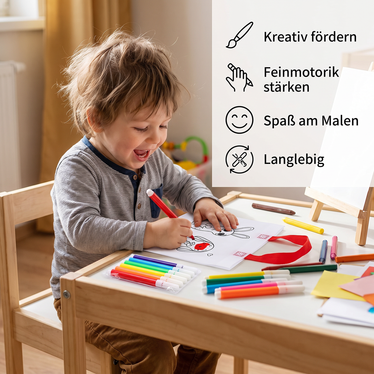 Kinder Bastel und Mal Taschen Set mit Stiften