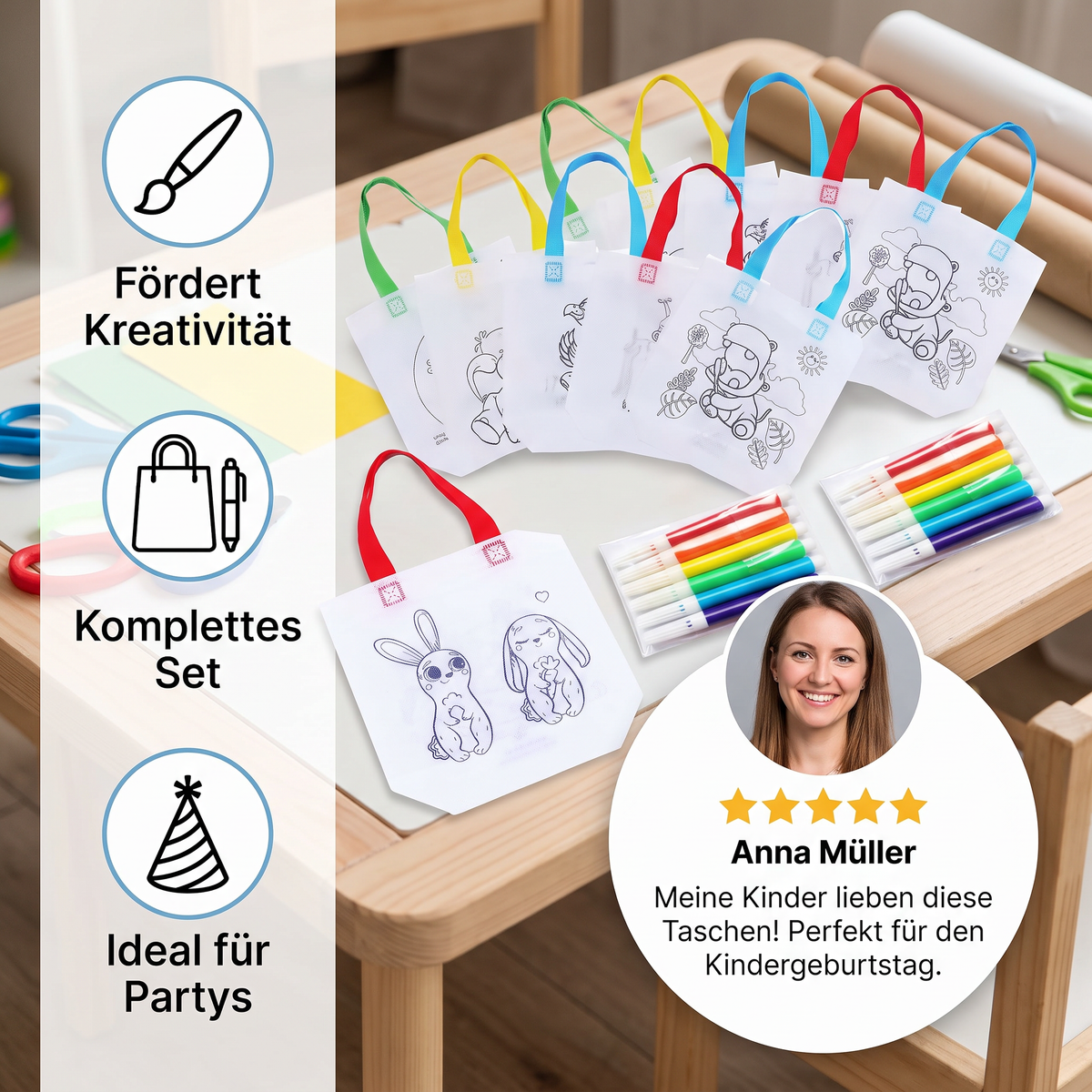 Kinder Bastel und Mal Taschen Set mit Stiften