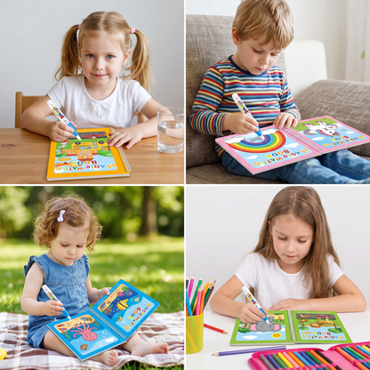 Magisches selbstlöschendes Wassermalbuch-Set für Kinder mit Wasserpinsel (6er set)