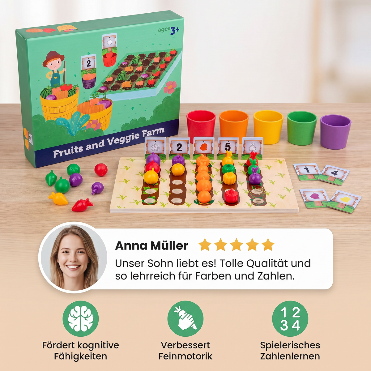 Montessori Lernspiel Bauernhof – Farben & Zahlen