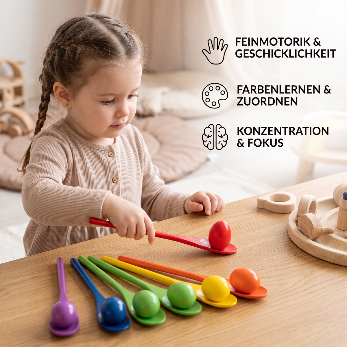 Montessori-Farblöffel aus Holz