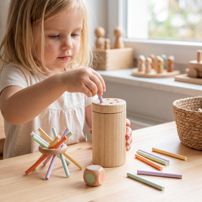 Montessori-Farbspiel mit Holzstäbchen