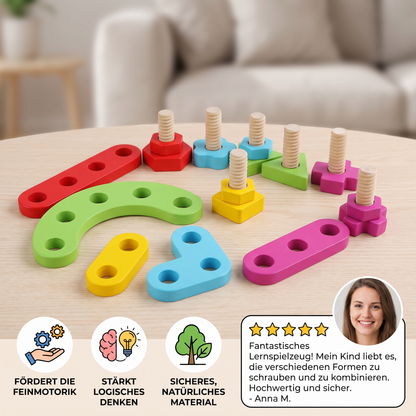 Montessori-Holzspielzeug mit Schrauben und Muttern