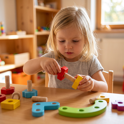 Montessori-Holzspielzeug mit Schrauben und Muttern