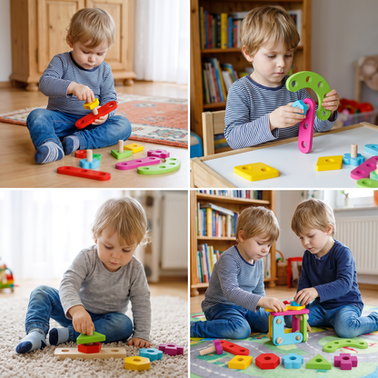 Montessori-Holzspielzeug mit Schrauben und Muttern