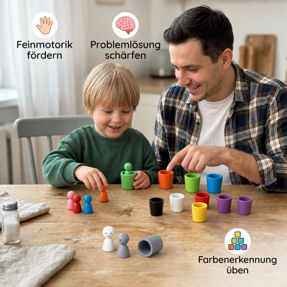 Montessori-Farbensortierspiel aus Holz mit Bechern