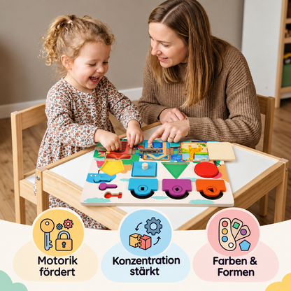 Montessori-Beschäftigungsbrett-Puzzle – Lernspielzeug mit Schlössern und Verschlüssen für Jungen und Mädchen