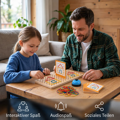 Montessori Holz-Geometrie-Duellspiel mit bunten Gummibändern