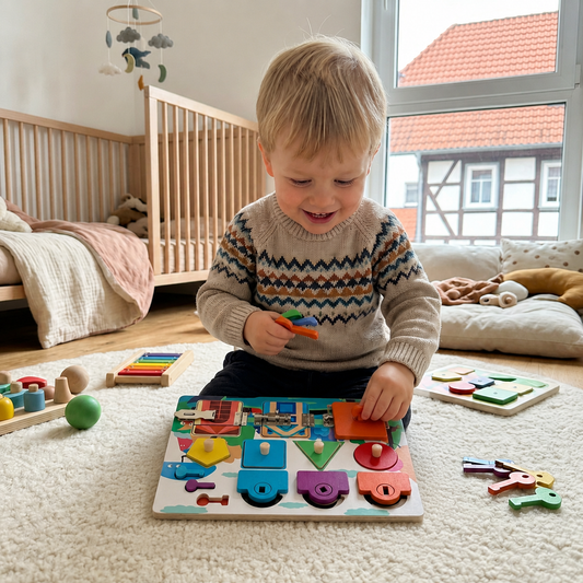 Montessori-Beschäftigungsbrett-Puzzle – Lernspielzeug mit Schlössern und Verschlüssen für Jungen und Mädchen