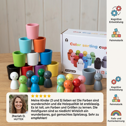 Montessori-Farbensortierspiel aus Holz mit Bechern