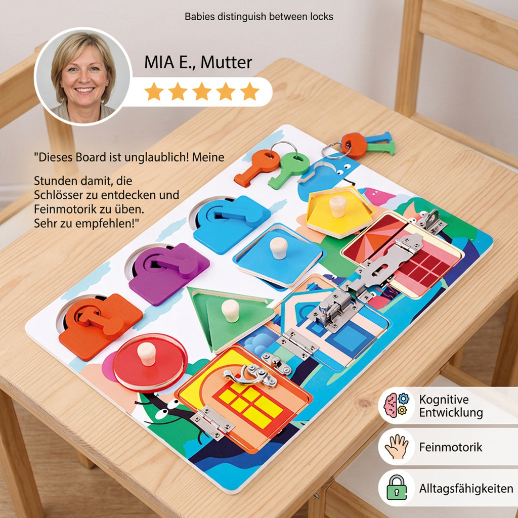 Montessori-Beschäftigungsbrett-Puzzle – Lernspielzeug mit Schlössern und Verschlüssen für Jungen und Mädchen