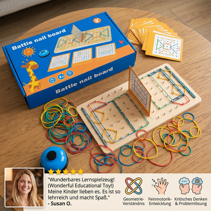 Montessori Holz-Geometrie-Duellspiel mit bunten Gummibändern