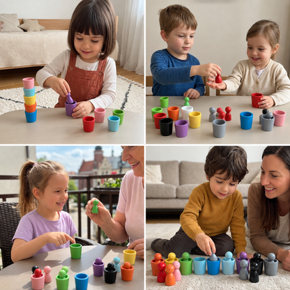 Montessori-Farbensortierspiel aus Holz mit Bechern