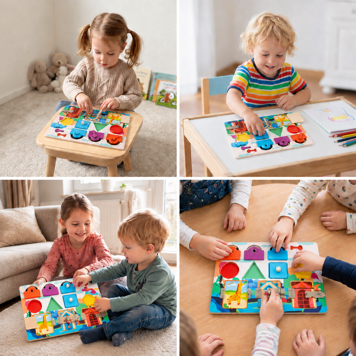 Montessori-Beschäftigungsbrett-Puzzle – Lernspielzeug mit Schlössern und Verschlüssen für Jungen und Mädchen