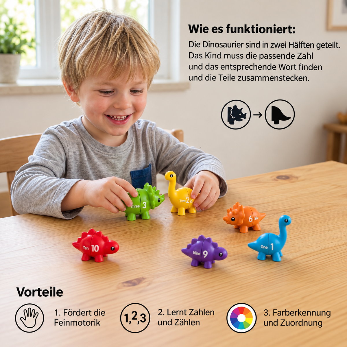 Pädagogisches Montessori Farben Dinosauerier Sortier Spiel Set