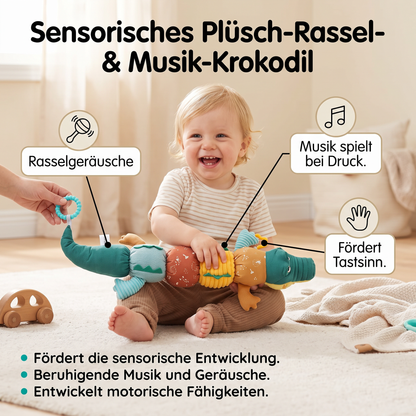 Sensorisches Plüsch Rassel und Musik Krokodil