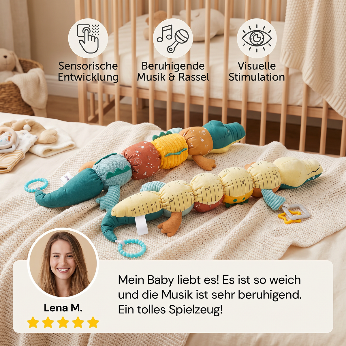 Sensorisches Plüsch Rassel und Musik Krokodil